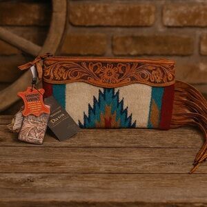 American Darling Genuine Leather Southwestern Fringe Clutch/ Purse